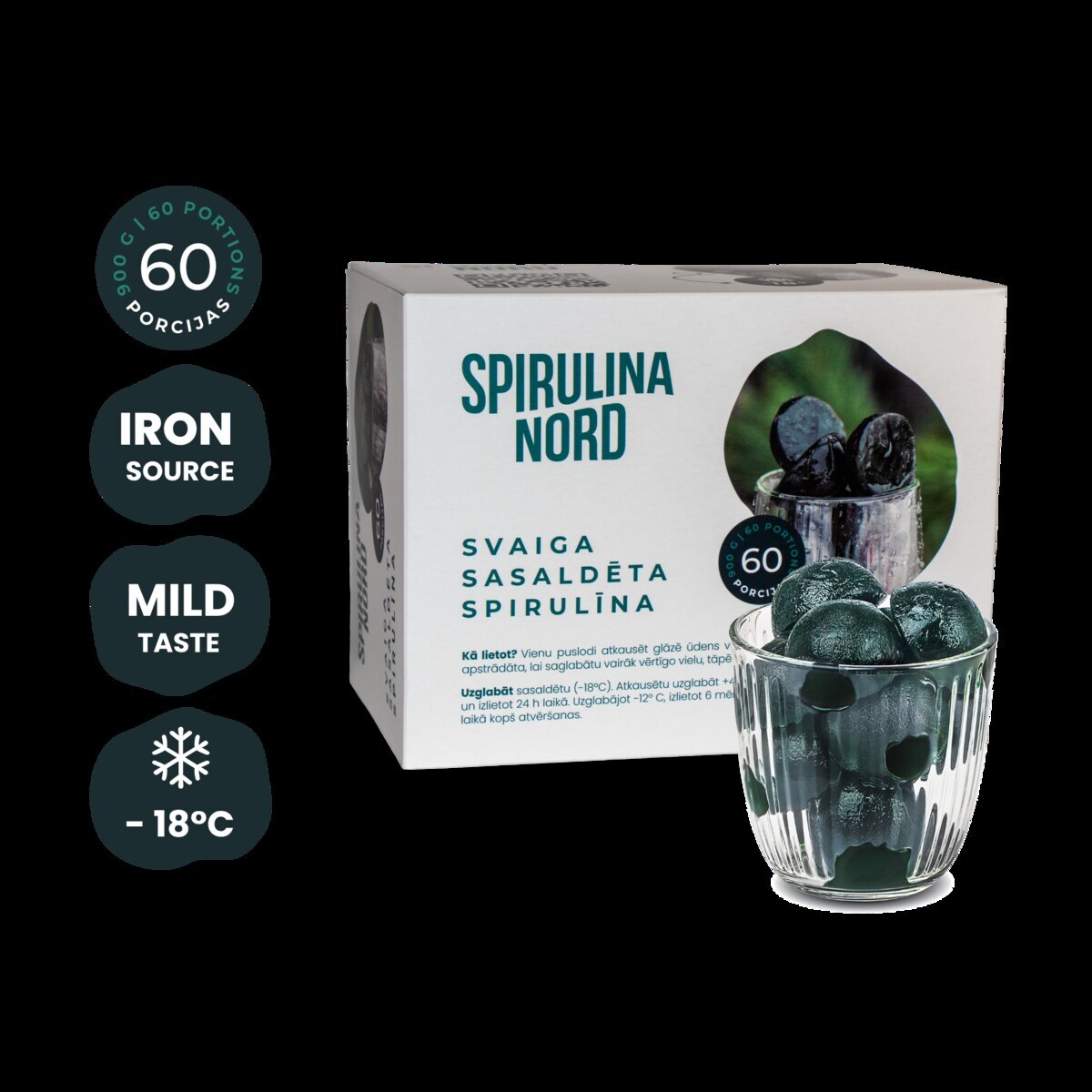 Svaiga saldēta spirulīna - 90 porcijas | SpirulinaNord